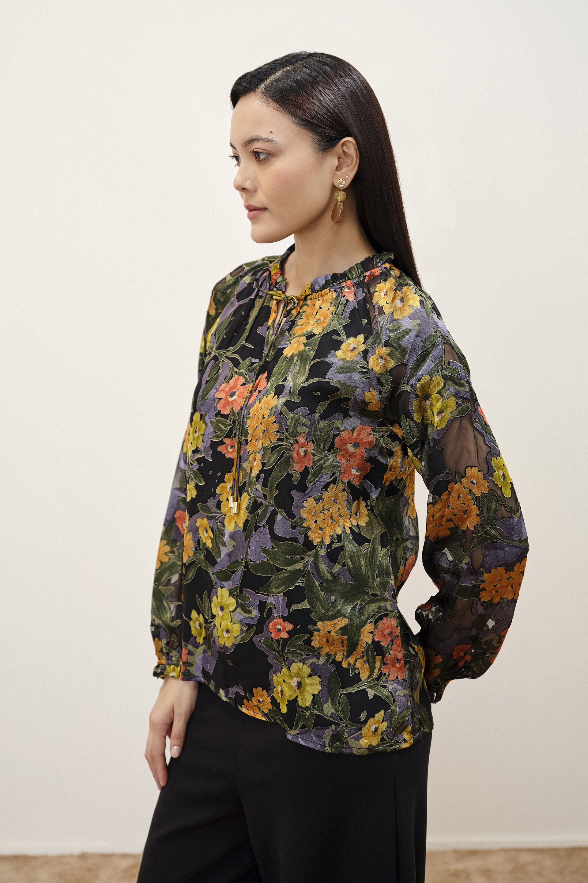 Black Floral Printed Top, Black, image 4